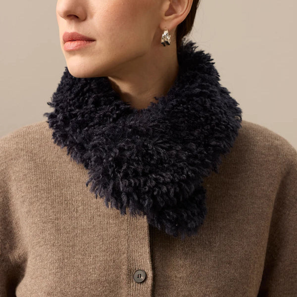 HELEN MOORE Faux Sheepskin Vintage Collar in Navy