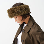 HELEN MOORE Faux Sheepskin Huff Headband in Forest Green