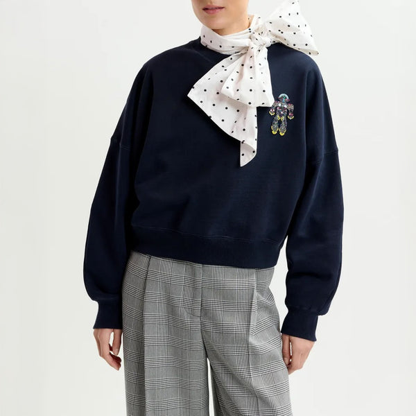 ESSENTIEL ANTWERP Ibernatus Embroidered Sweat in Navy