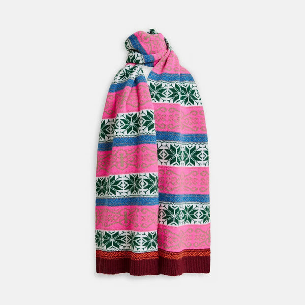 ESSENTIEL ANTWERP Icharpe Jacquard Knit Scarf With Ribbed Trims in Pink and Multicolor