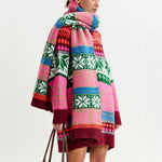 ESSENTIEL ANTWERP Icharpe Jacquard Knit Scarf With Ribbed Trims in Pink and Multicolor