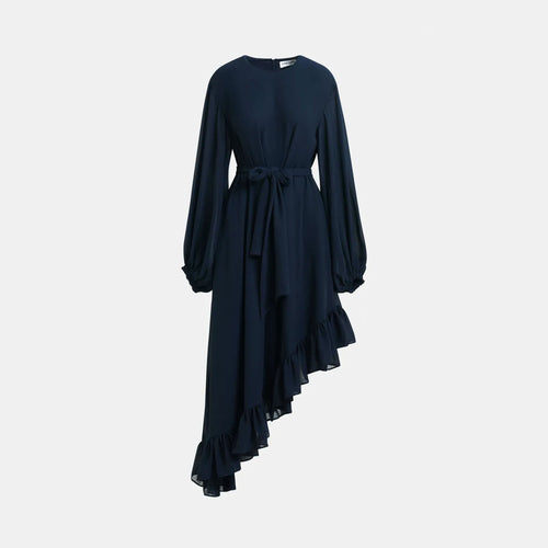 ESSENTIEL ANTWERP Iflower Pussy Bow Tie Dress in Navy