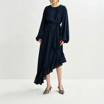 ESSENTIEL ANTWERP Iflower Pussy Bow Tie Dress in Navy
