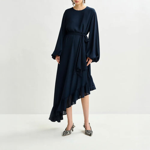 ESSENTIEL ANTWERP Iflower Pussy Bow Tie Dress in Navy