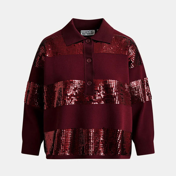 ESSENTIEL ANTWERP Illuminati Striped Sequin Polo in Margot Mauve