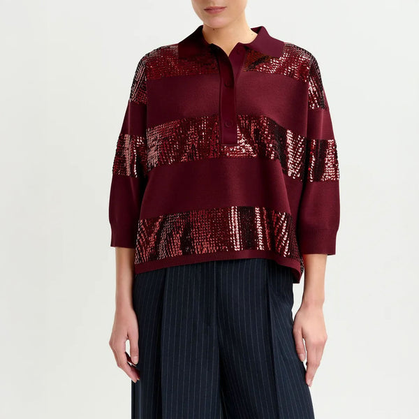 ESSENTIEL ANTWERP Illuminati Striped Sequin Polo in Margot Mauve