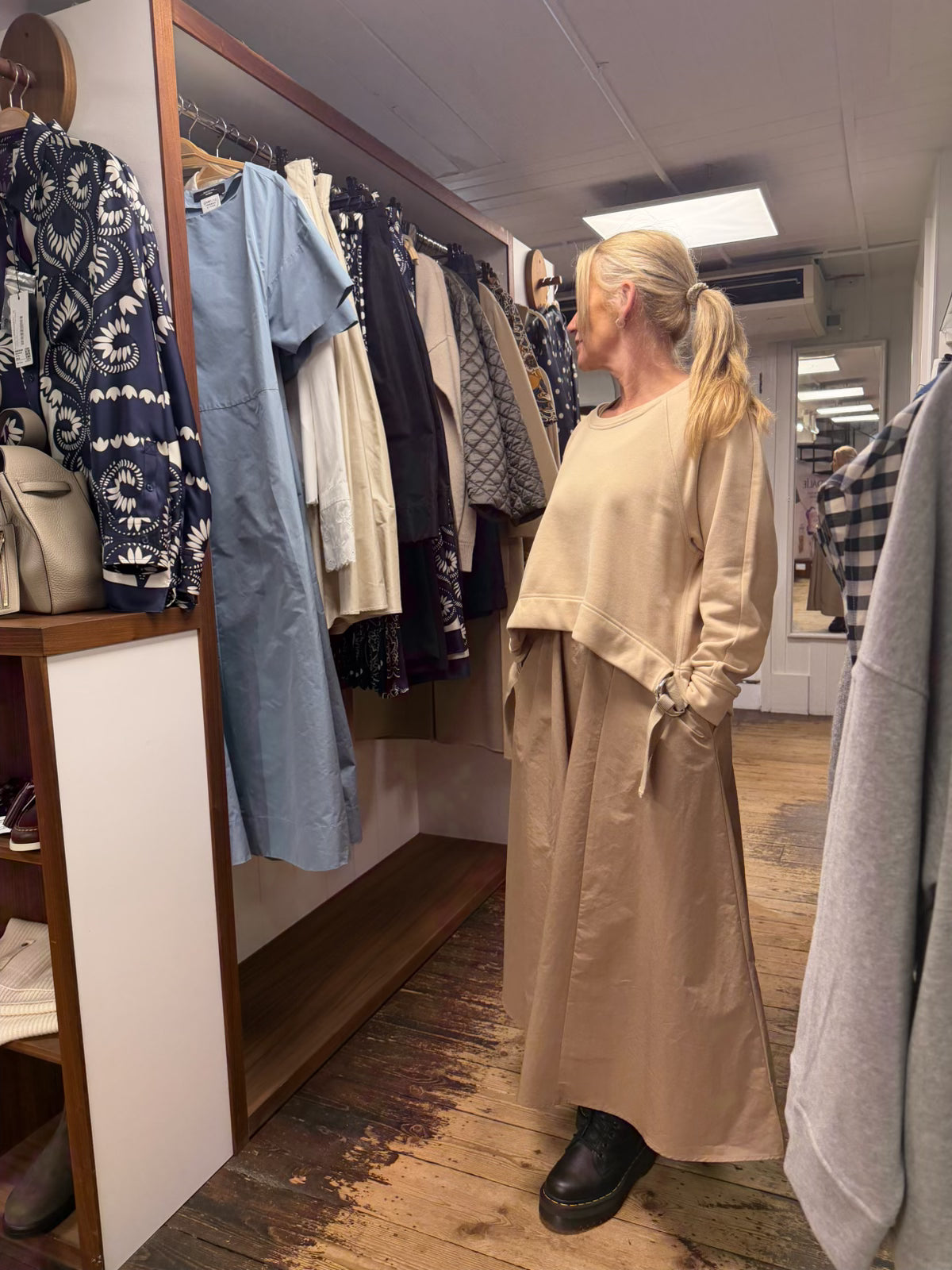 WEEKEND MAX MARA WKDDestino Technical Fabric and Cotton Dress in Hazelnut Brown