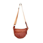 EN SHALLA Large Leather Crossbody Bum Bag in Cognac