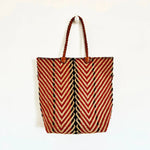 EN SHALLA Medium Big Chevron Woven Tote Bag in Cognac