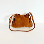 EN SHALLA Large Suede Crossbody Shoulder Bag in Cognac