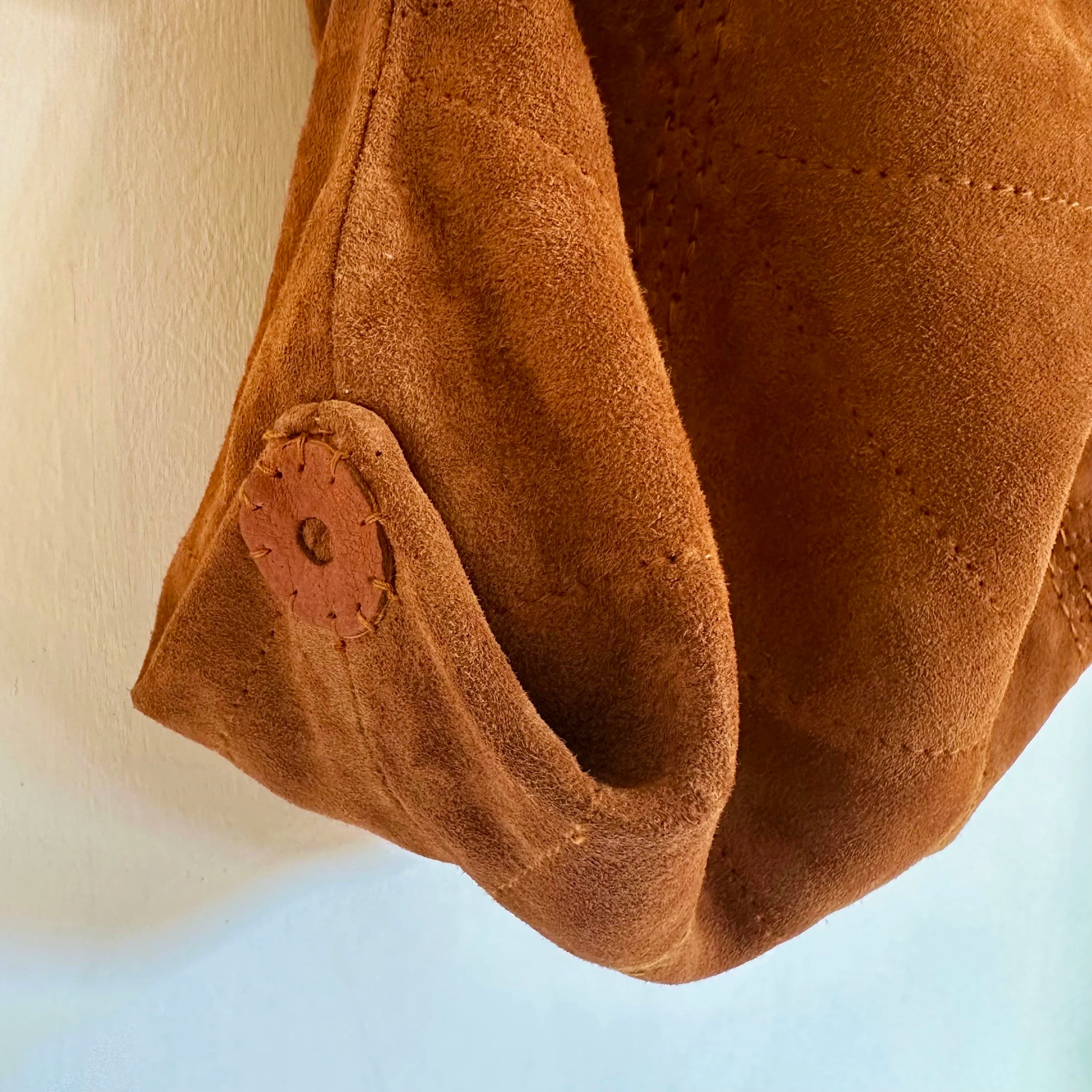 EN SHALLA Large Suede Crossbody Shoulder Bag in Cognac