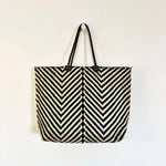 EN SHALLA Large Big Chevron Woven Tote Bag in Chocolate & Cream