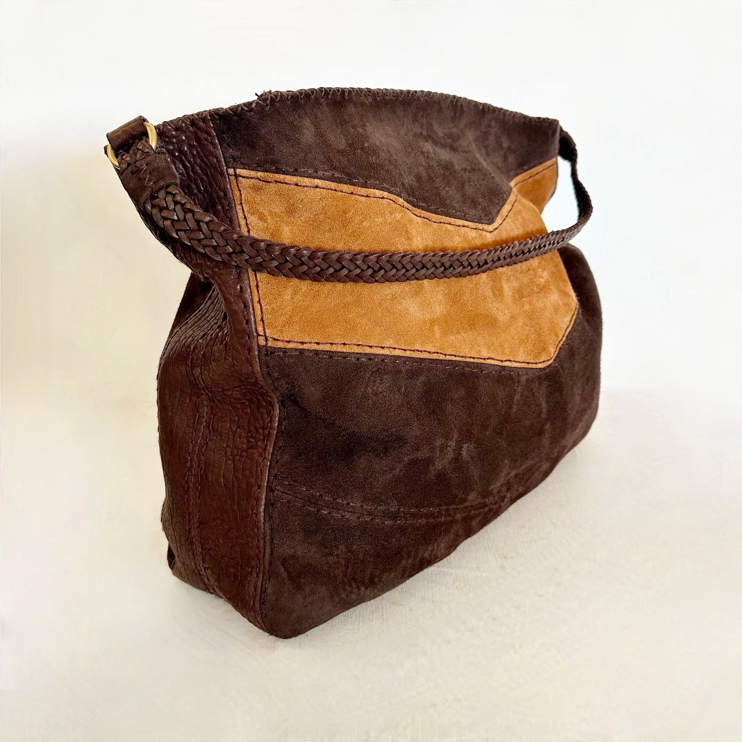 EN SHALLA Medium Suede Shoulder Bag in Chocolate/Cognac