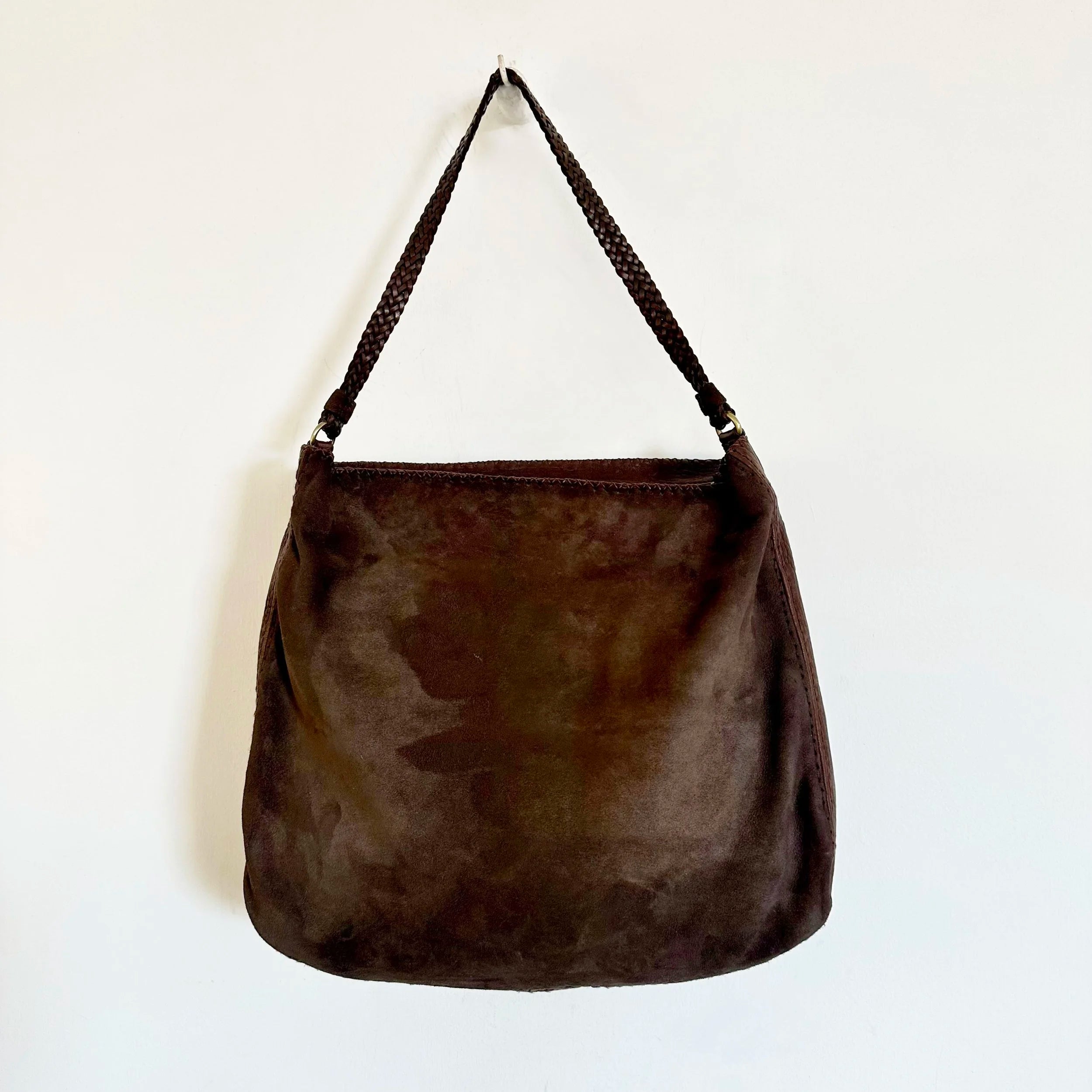 EN SHALLA Medium Suede Shoulder Bag in Chocolate/Cognac