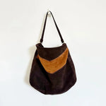 EN SHALLA Medium Suede Shoulder Bag in Chocolate/Cognac
