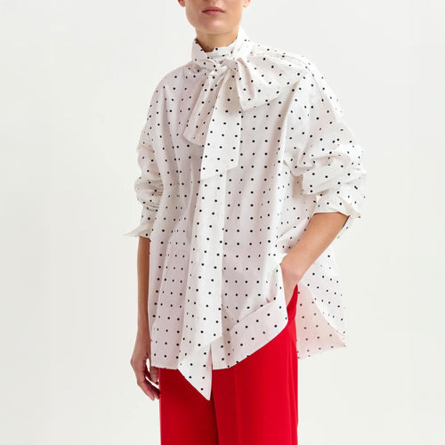 ESSENTIEL ANTWERP Imoverit Pussy Bow Tie Shirt in Off White