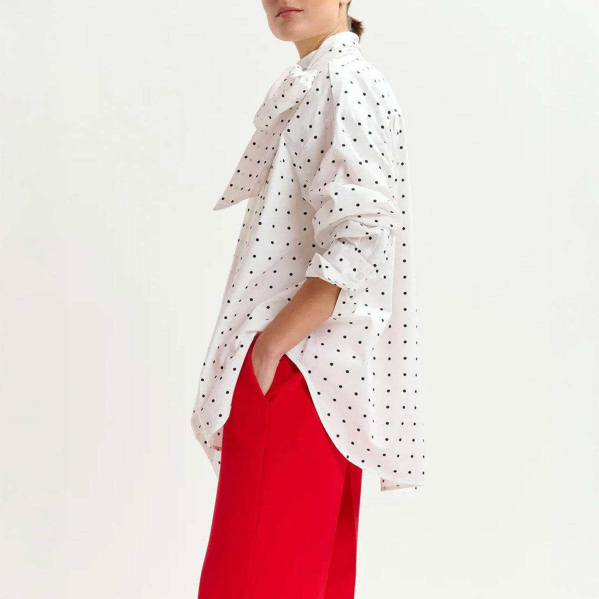 ESSENTIEL ANTWERP Imoverit Pussy Bow Tie Shirt in Off White