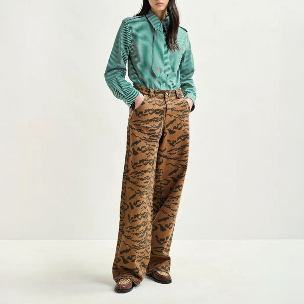 ESSENTIEL ANTWERP Impeccable Tiger-Print Tapered-Leg Jeans in Brown and Black