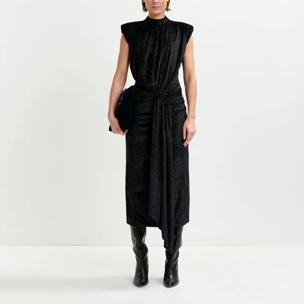 ESSENTIEL ANTWERP Inche Velvet Jersey Dress in Black