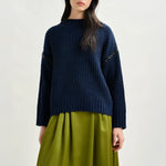 ESSENTIEL ANTWERP Indsay Wool-Blend Turtleneck With Detachable Collar and Rhinestone Embellishments in Navy