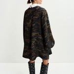 ESSENTIEL ANTWERP Inspector A-Line Mini Dress With Removable Collar in Brown, Khaki and Black Camouflage