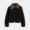 ESSENTIEL ANTWERP Intention Cardigan With Removable Leopard Faux Fur Collar in Black/Brown