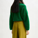 ESSENTIEL ANTWERP Intention Cardigan With Removable Leopard Faux Fur Collar in Green