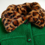 ESSENTIEL ANTWERP Intention Cardigan With Removable Leopard Faux Fur Collar in Green