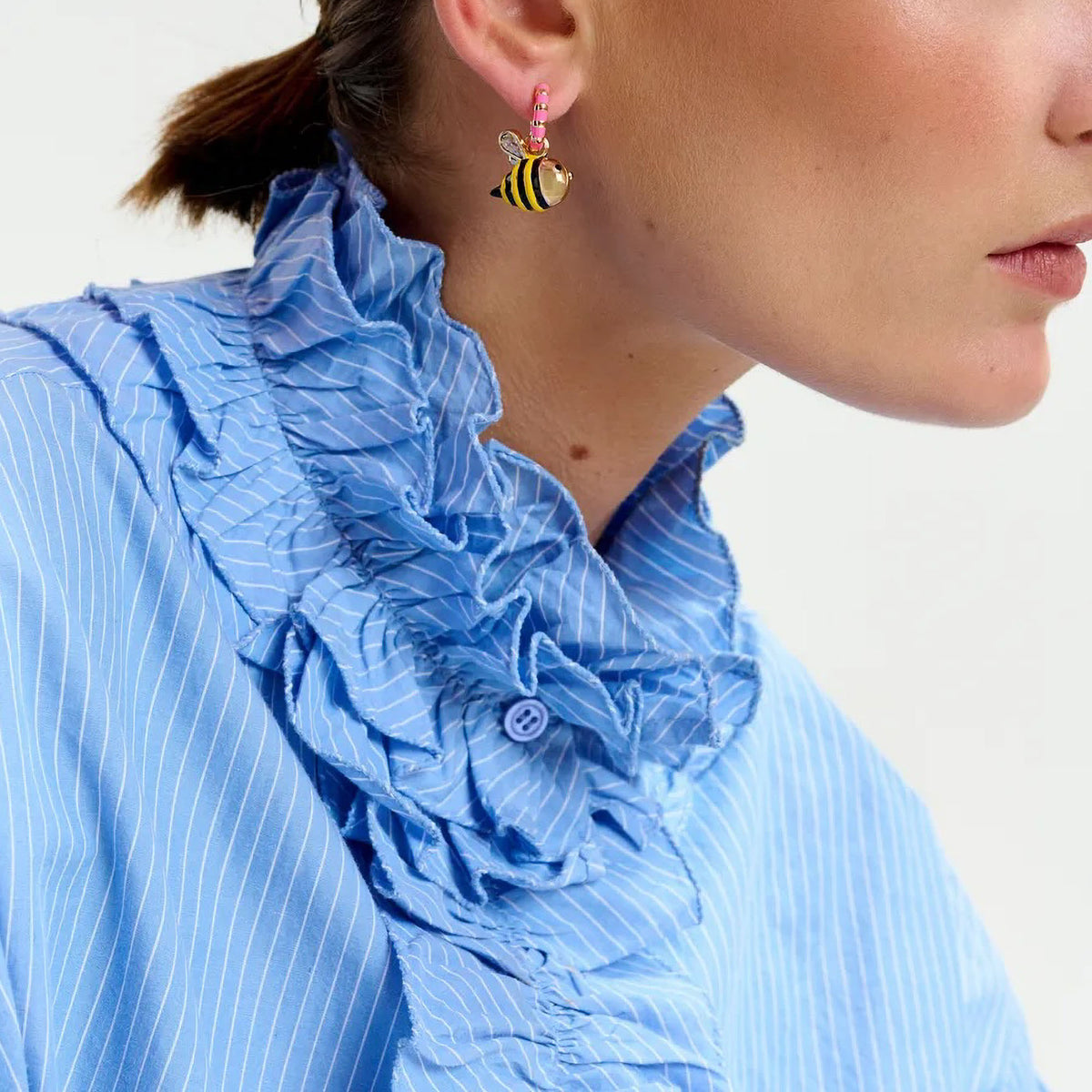 ESSENTIEL ANTWERP Ipojuca Ruffle Neckline Shirt in Pale Kingsblue
