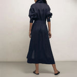 MONDO CORSINI Ira Linen Shirt Dress with Button Opening in Midnight