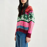 ESSENTIEL ANTWERP Irelando Mélange Knit Jacquard Sweater in Burgundy and Multicolor