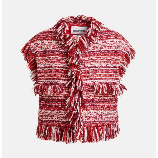 ESSENTIEL ANTWERP Ishani Fringed Gilet in Red
