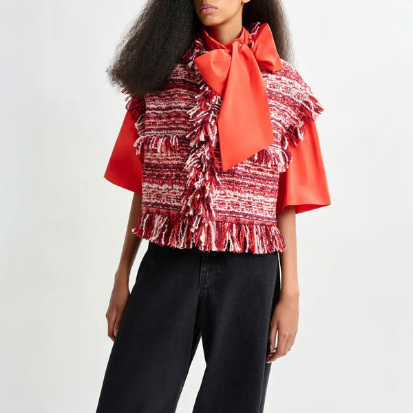 ESSENTIEL ANTWERP Ishani Fringed Gilet in Red