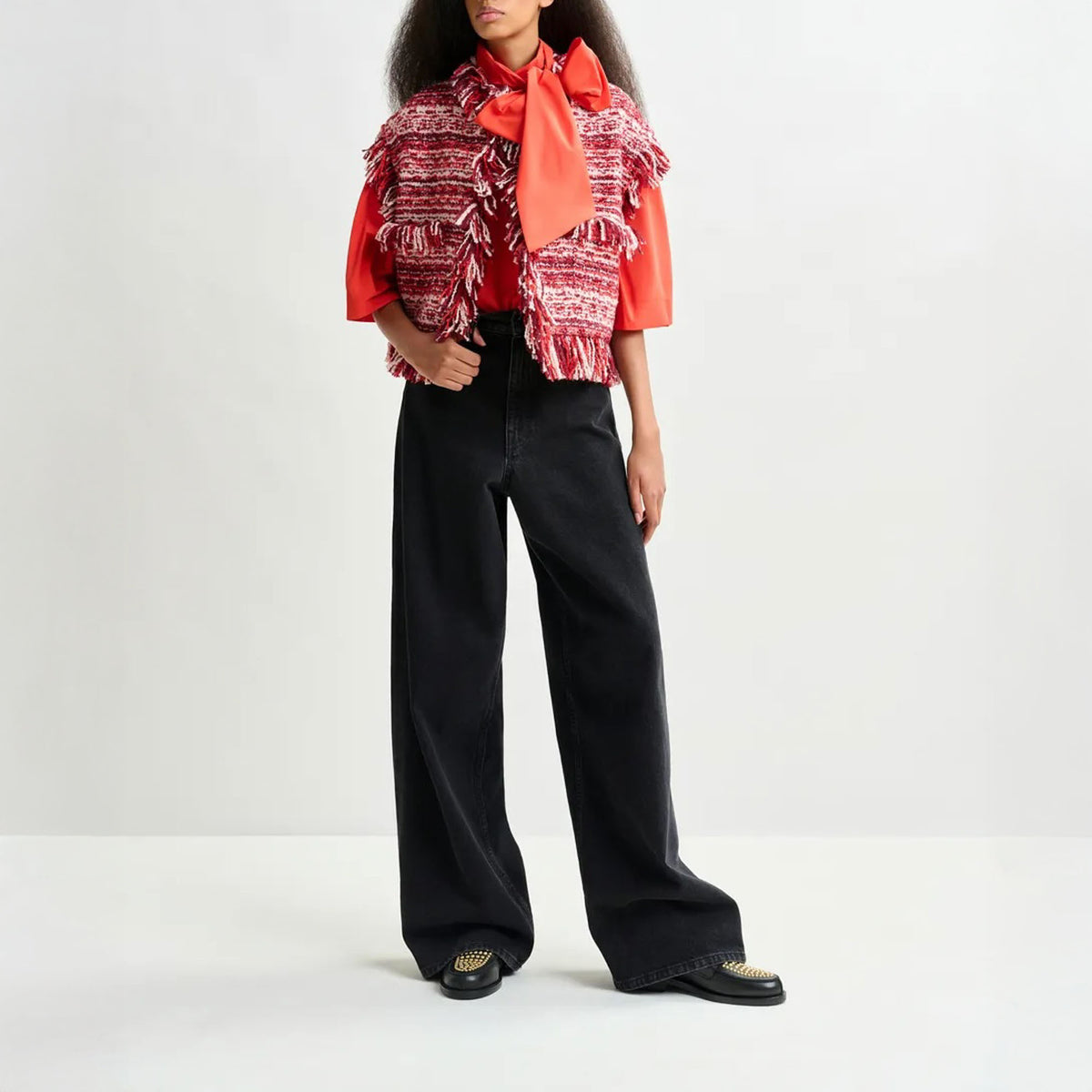 ESSENTIEL ANTWERP Ishani Fringed Gilet in Red