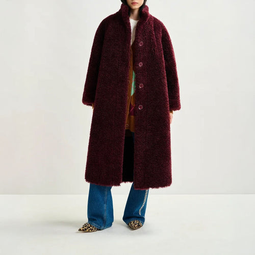 ESSENTIEL ANTWERP Ispot Faux Fur Coat in Margot Mauve