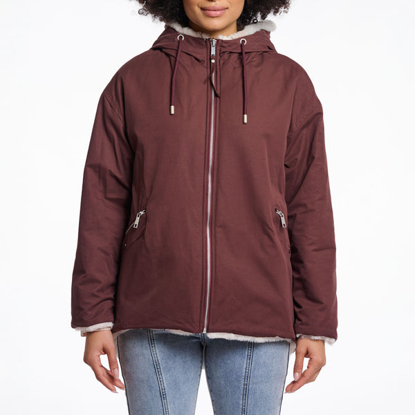 RINO & PELLE Ines Reversible Jacket with Hood in Chocolate Bean and Birch