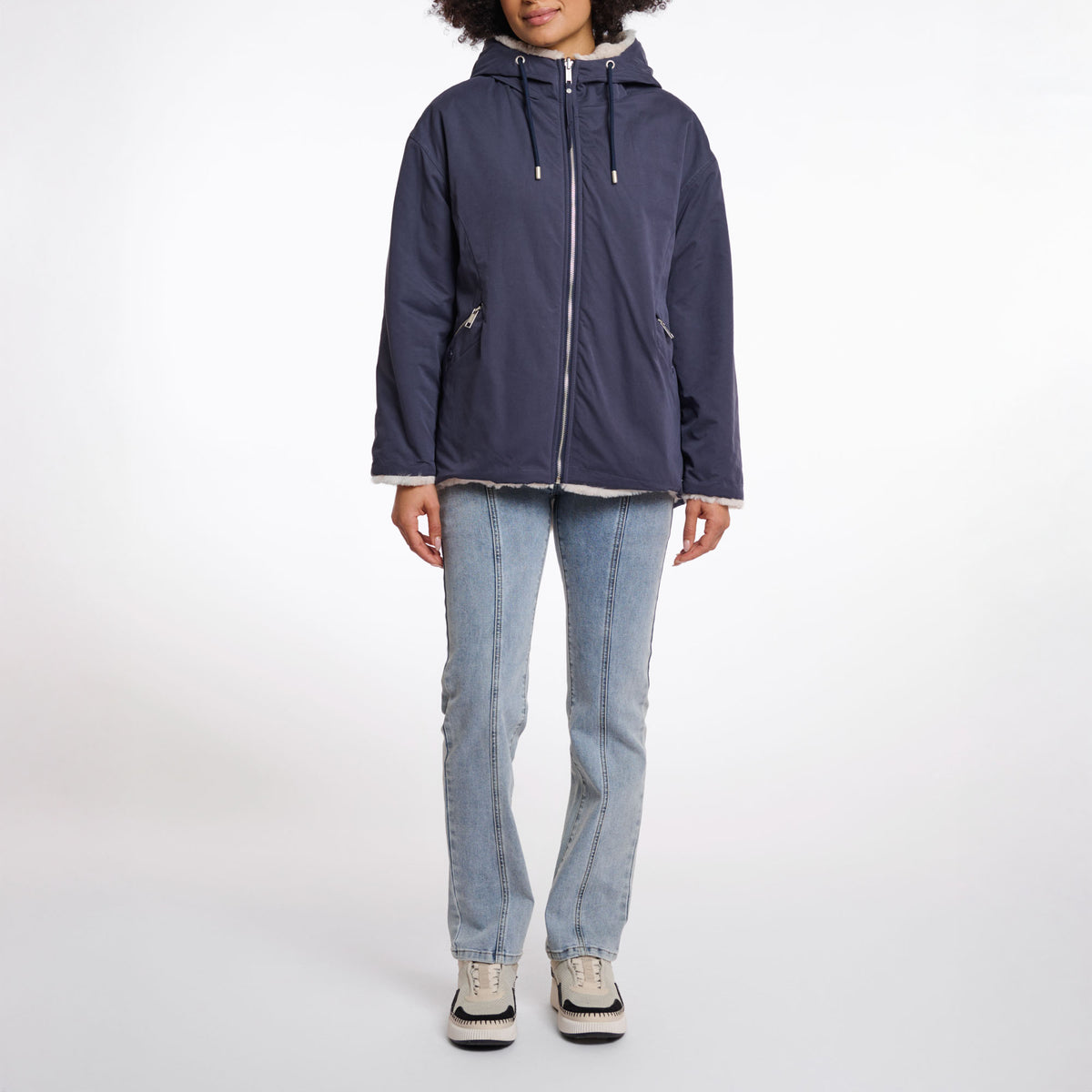 RINO & PELLE Ines Reversible Jacket with Hood in Night Grey and Birch