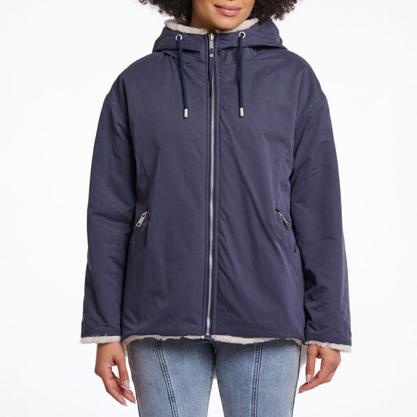 RINO & PELLE Ines Reversible Jacket with Hood in Night Grey and Birch