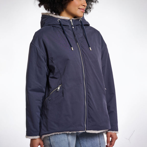 RINO & PELLE Ines Reversible Jacket with Hood in Night Grey and Birch
