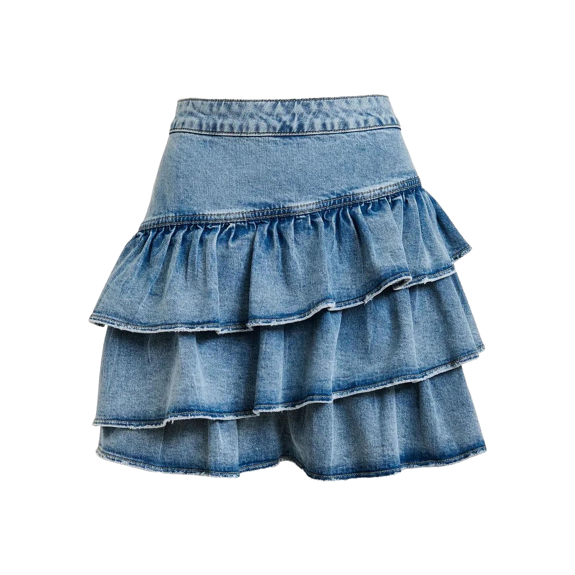 ESSENTIEL ANTWERP Ja Ruffled Denim Mini Skirt in Bright Sky Blue