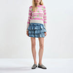 ESSENTIEL ANTWERP Ja Ruffled Denim Mini Skirt in Bright Sky