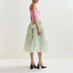 ESSENTIEL ANTWERP Jacie Tulle Skirt in Basil/Smash
