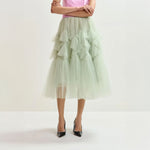 ESSENTIEL ANTWERP Jacie Tulle Skirt in Basil/Smash