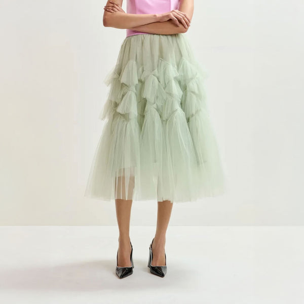 ESSENTIEL ANTWERP Jacie Tulle Skirt in Basil/Smash
