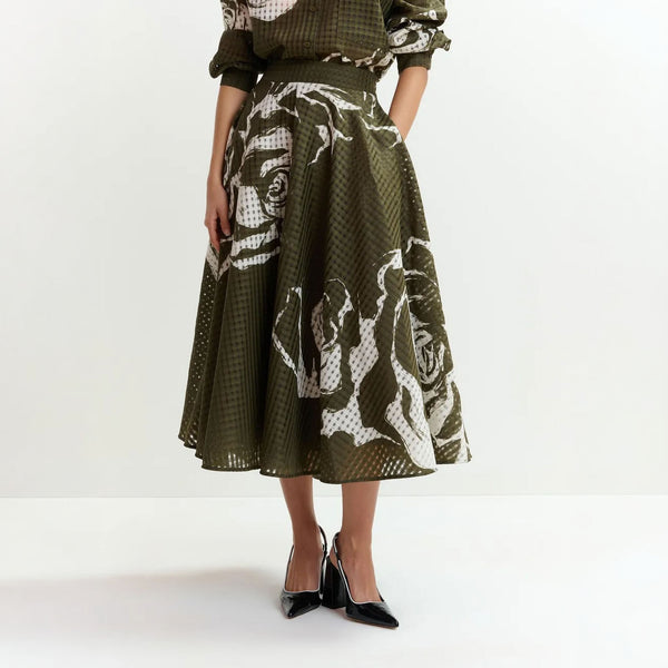 ESSENTIEL ANTWERP Jango Maxi Skirt in Olive/Martini