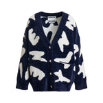 ESSENTIEL ANTWERP Jarden Letters Knit Cardigan in Dark Night