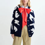 ESSENTIEL ANTWERP Jarden Letters Knit Cardigan in Dark Night