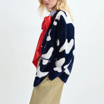 ESSENTIEL ANTWERP Jarden Letters Knit Cardigan in Dark Night
