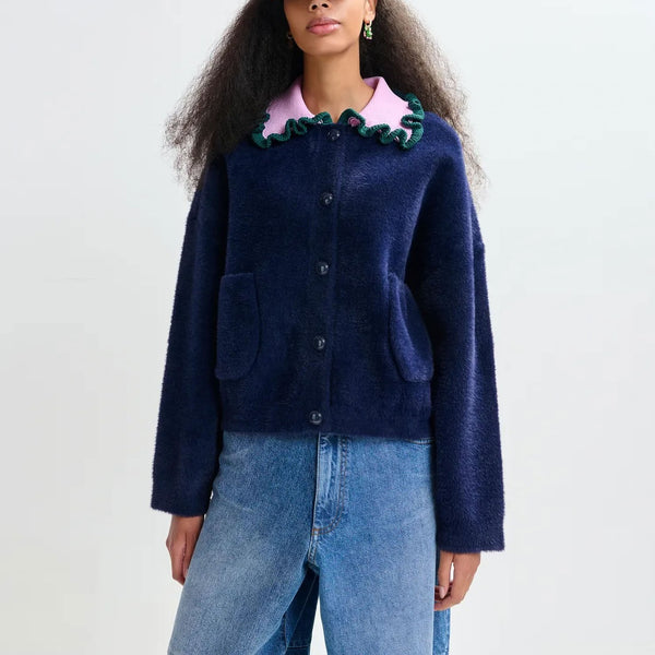 ESSENTIEL ANTWERP Jardener Knitted Cardigan in Dark Night