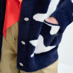 ESSENTIEL ANTWERP Jarden Letters Knit Cardigan in Dark Night